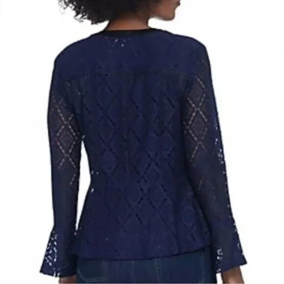 Kim Gravel Womens Navy Blue Peplum Lace Jacket Size XXS - Picture 9 of 11